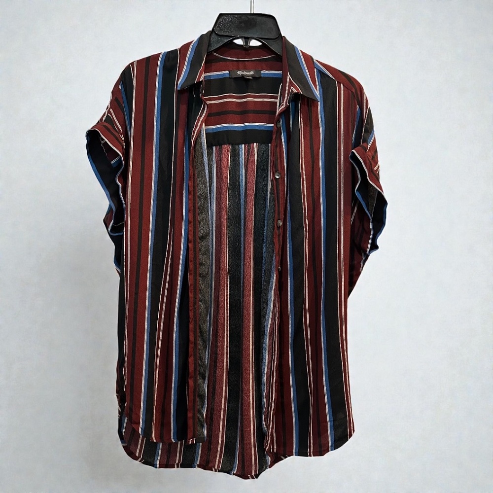 Madewell Central Multicolor Menford Stripe Collared Short Sleeve Button Shirt